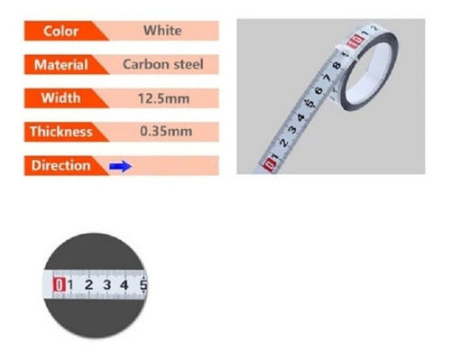 Cinta Métrica Adhesiva Metálica 0 De Izq A Der Largo 1 Mt