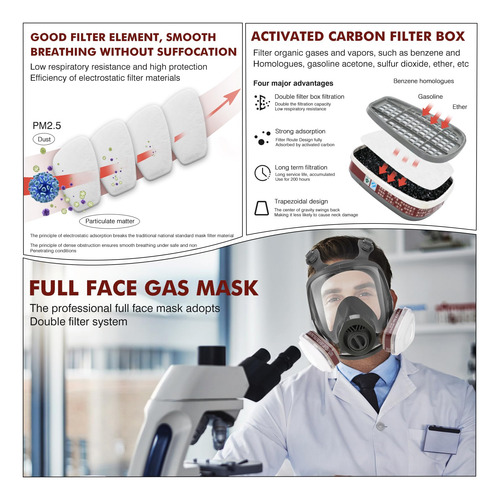 Máscara De Gas De Cara Completa,con 10 Filtros De Algodón