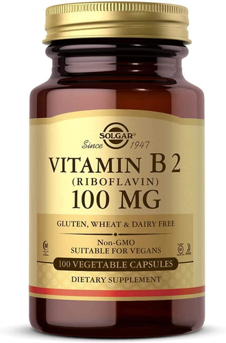 Vitamina B2 Riboflavina 100 Mg Solgar 100 Capsulas