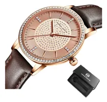 Comprar Reloj Hannah Martin De Cuero Con Diamantes Completos Color De La Correa Brown Rose