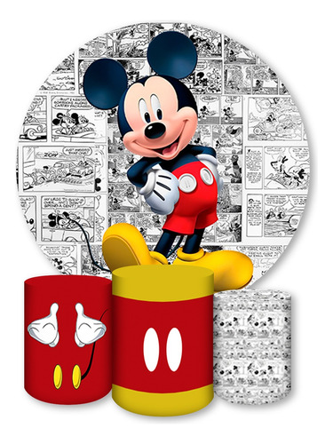 Painel Redondo E Capas De Cilindro Sublimados Mickey Minnie