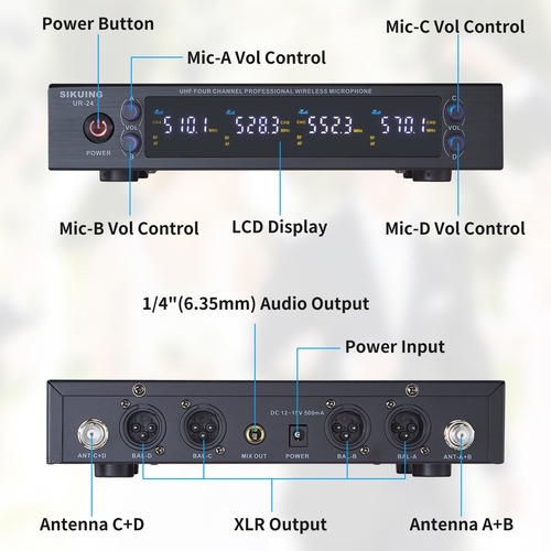 Sistema De Micrófono Inalámbrico De 4 Canales Uhf Sikuing
