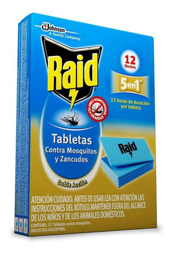 Raid Pastillas Tabletas Anti Mosquitos Doble Acción X 12 Uni