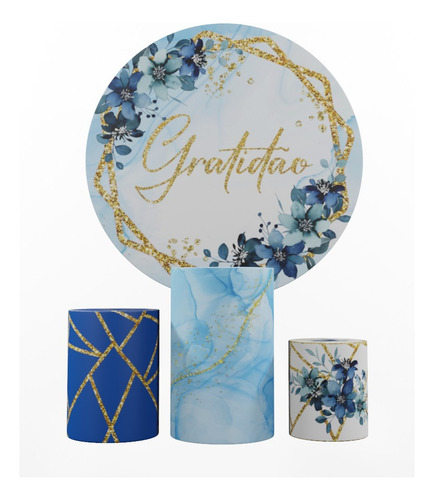 Painel Gratidão Azul + Capas Trio Cilindros