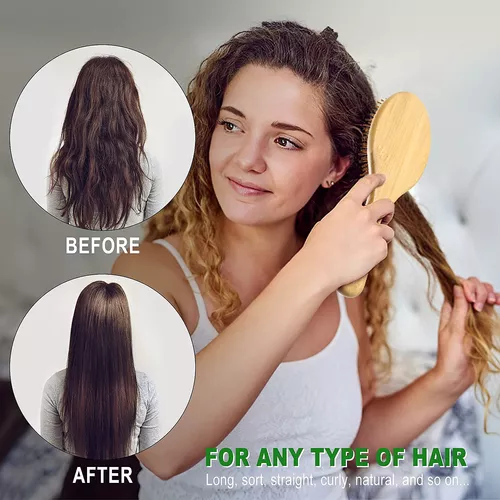 Cepillo de pelo de madera natural para cabello grueso, rizado, fino, largo,  corto, húmedo o seco, respetuoso con el medio ambiente, cepillo de masaje