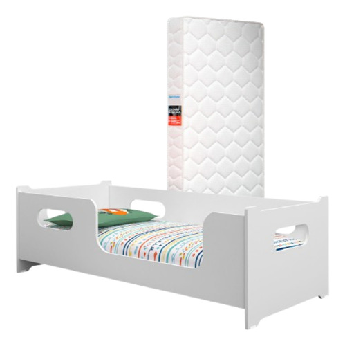Cama Infantil Encanto Montessoriana Para Quarto De Criança Menina E Menino Com Colchão Com Proteção Lateral Branco