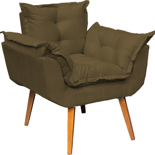 Poltrona Decorativa Amamentação Cadeira Reforçada Opala Bege Cor Marrom Desenho do tecido Suede