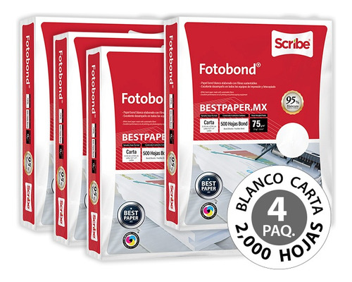 Papel Fotobond Blanco Carta - 4 Paquetes (2,000 Hojas)