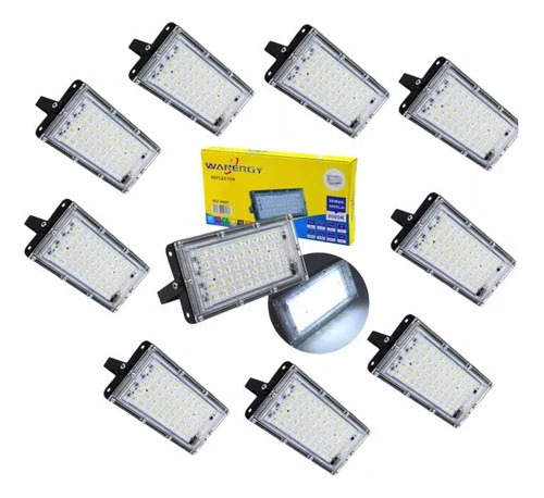 Paquete 10 Reflector Led Ultra Slim 50w Luz Blanca Con Lupa