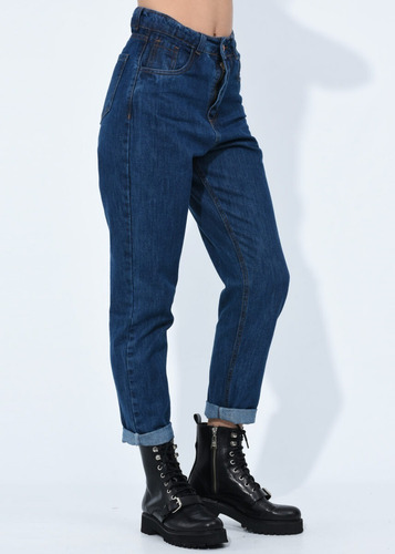 Jean Pantalon Mujer Mom Rigido Tiro Alto Clasico