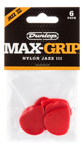 Púas Nylon Jazz Iii Jim Dunlop 471p3 Pack X 6 Unidades Color Rojo Tamaño 471p3n