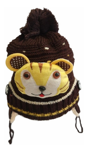 Gorro Lana Infantil Invierno Corderito Orejas Pompón Gato 