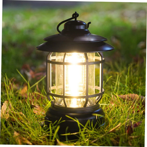 Farol Retro Decorativa Luz De Emergencia Recargable Usb C Color Negro