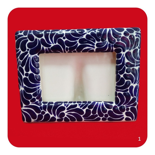 Imagen 2 de 3 de Portarretrato De Talavera Poblana Barroca Azul 19x15 Cm