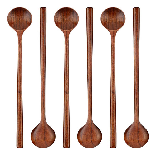 Cucharas Redondas De Madera Con Mango Largo, 6 Piezas, Para