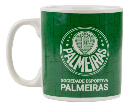 Caneca Porcelana 300ml Palmeiras Cor Verde