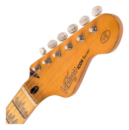 Guitarra elétrica Vintage Icon Series V6 de choupo boulevard black com diapasão de pau-rosa