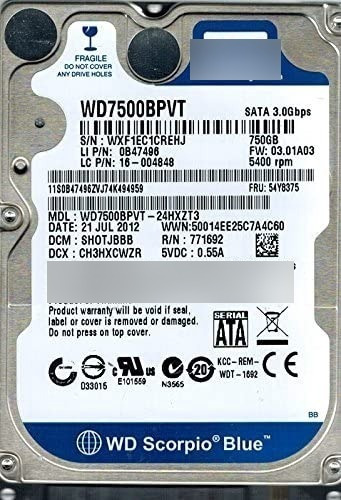 Western Digital 750gb 5.400 Rpm Sata 9.5mm 2.5  Notebook