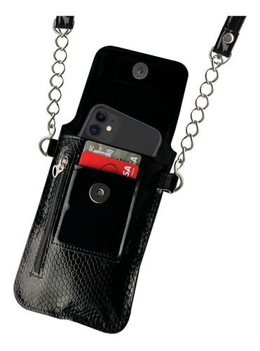 Imagen 4 de 9 de Cartera Porta Celular Bandolera Charol Cadena Cierre Tarjeta
