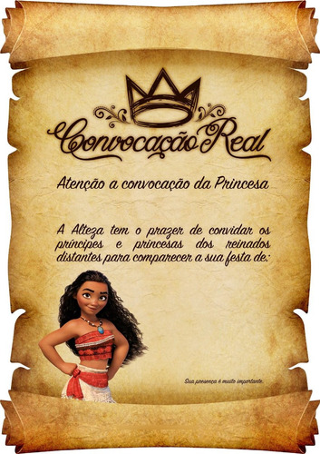 20 Convite Pergaminho Princesa Moana