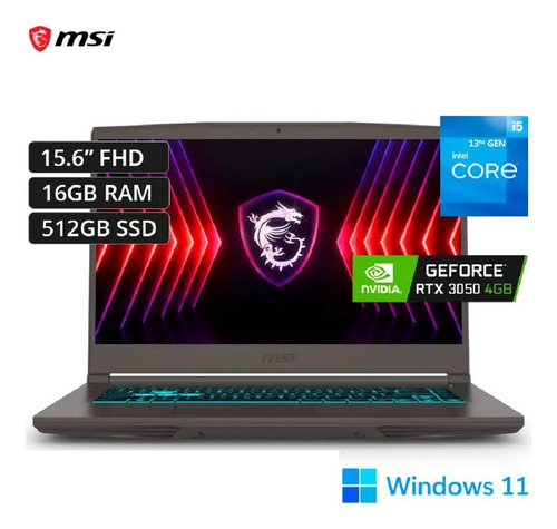 Msi Thin 15 B13uc-1000us I5- Rtx3050 - 16gb Ram - 512 Ssd Gris