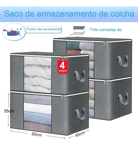 Kit 4 Saco Organizador Edredon Cobertor Multiuso Dobrável Cinza