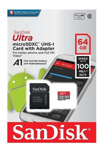 Memoria Micro Sdxc Ultra Sandisk 64gb 100mbs 2x1 Class10