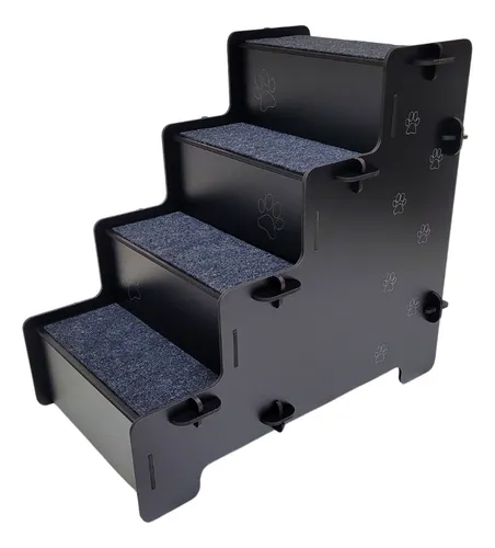 comprar Escada Pet Cachorro Gato Mdf Preto 4 Degraus 60cm Carpete
