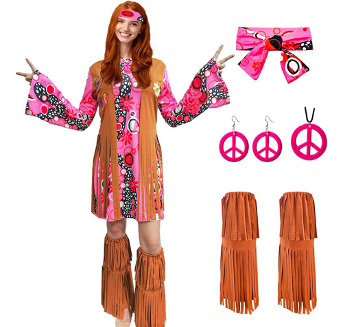 Atamet Mujeres 60s 70s Hippie Trajes Ropa Hippy Disco Adulto