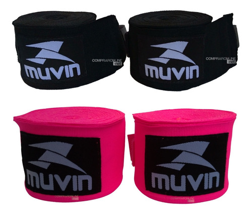 Kit 2 Pares Bandagens Muay Thai Boxe Muvin 3 M Rosa Preta