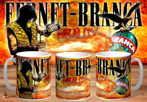 Taza De Ceramica Mortal Kombat Scorpion Fatality Fernet 4k A