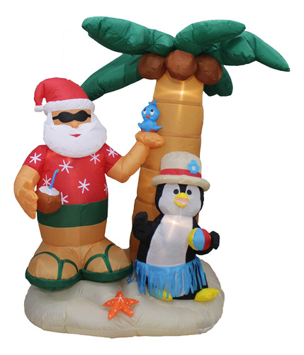 Papa Noel Y Pinguino Inflable De Navidad De 7 Pies Con Palme