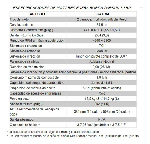 Imagen 3 de 12 de Motor Fuera De Borda Parsun 3.6 Hp 2 Tiempos Oferta