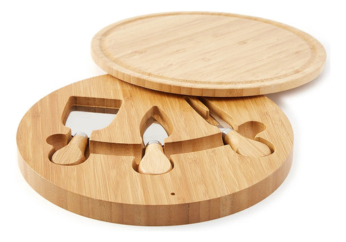 Tabla De Quesos De Madera De Bambú Con 3 Cuchillos Tablas