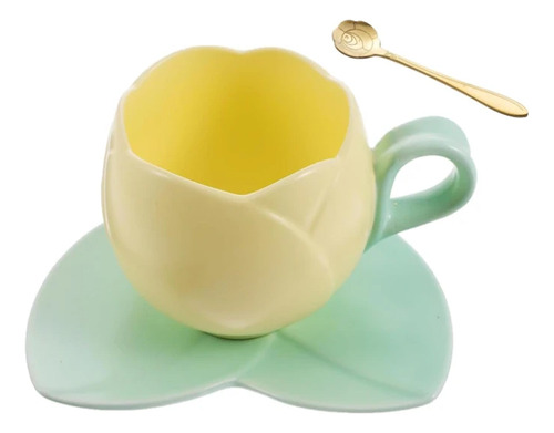 Taza De Café Con Cuchara, Platillo Tulipán, Tazas Creativas Color Yellow+1*spoon Solid Color