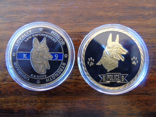 Set 2 Medallas Coins Originales Unidad K9 Policía Usa