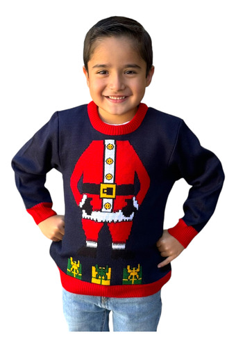 Ugly Sweater / Sueter Navideño Infantil Con Cuerpo De Santa
