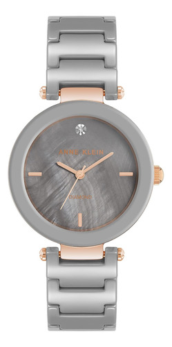 Reloj Anne Klein, Piedras Genuinas, Ceramica, Gris/gold Rose