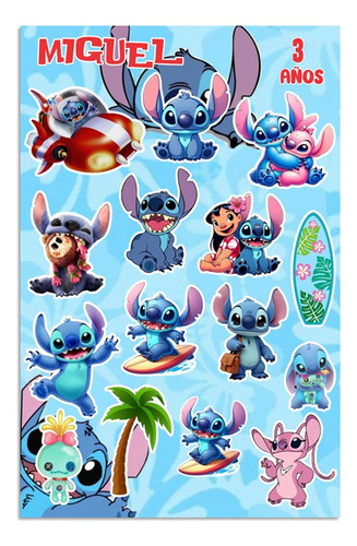 8 Planillas De Stickers Personalizados Kit Fiesta Personaje A Elegir Lilo Y Stitch