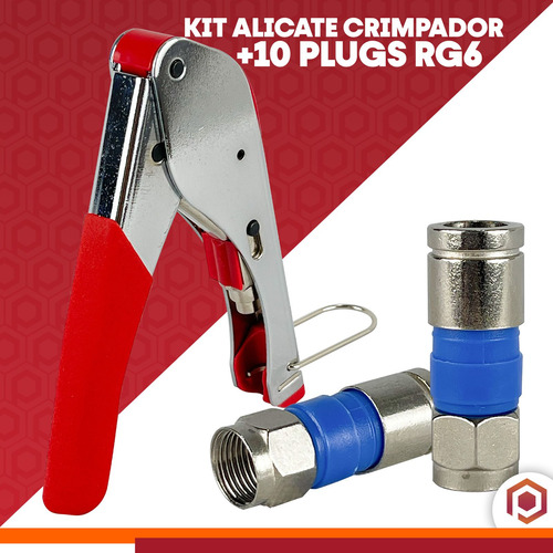 Alicate Crimpar Cabo De Rede + 10 Conector Cabo Coaxial Rg6