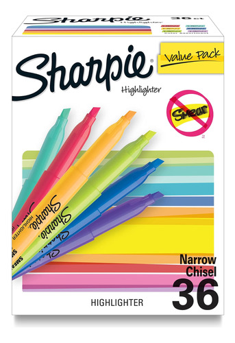 Sharpie Pocket Highlighters, Assorted, Chisel Tip, 36 Count