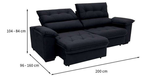 Sofá 3 Lugares Retrátil E Reclinável Piemont Suede Preto