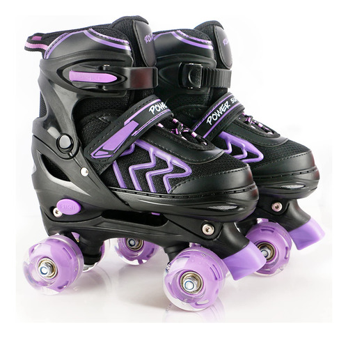 Patines Para Ninos De 6 A 12 Anos, Negro Y Morado, 4 Tamanos