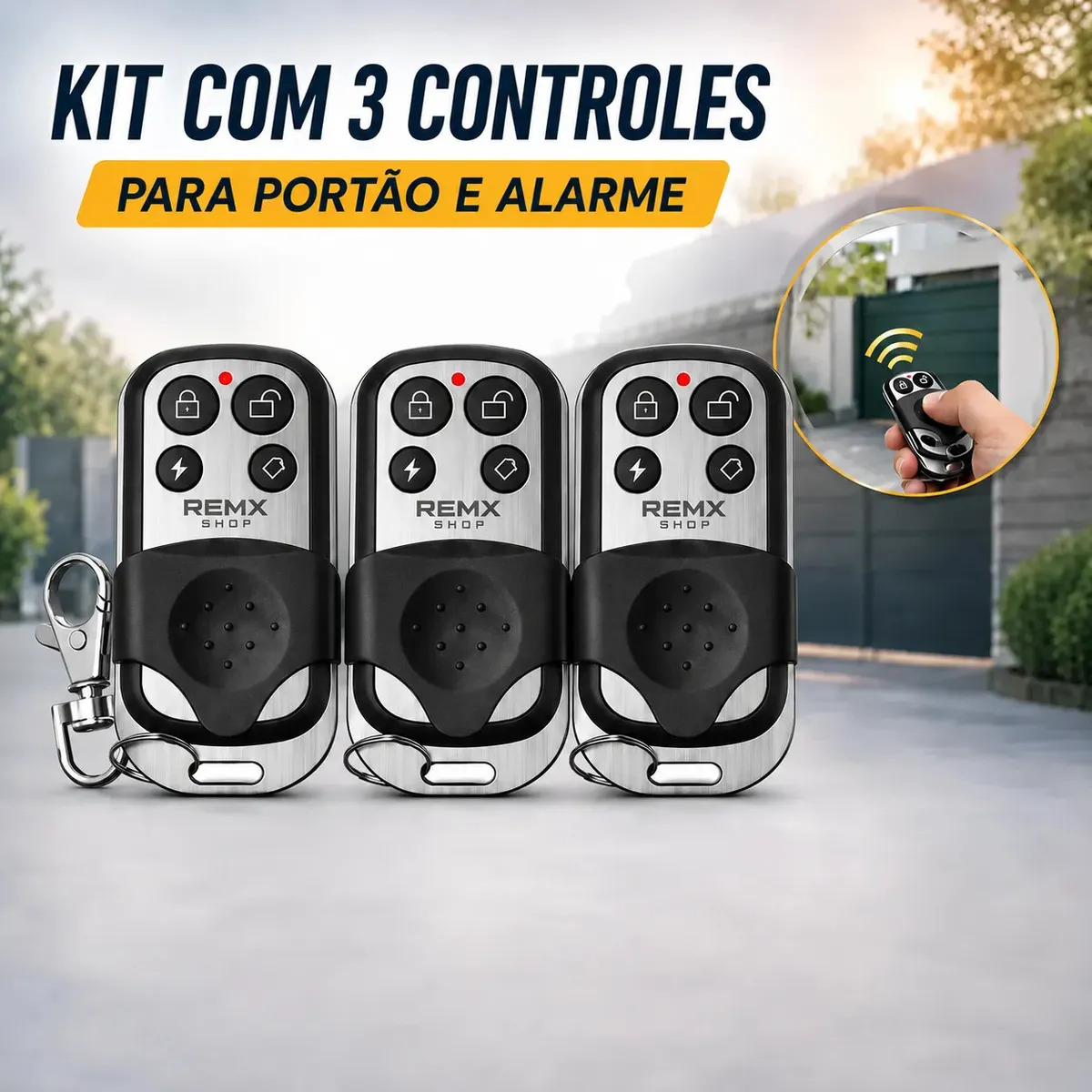 Kit 3 Controles Remoto 4 Botões 433mhz Controle Portão Eletrônico Automático Garagem Alarme Porta Residencial Cerca Elétrica Remx shop