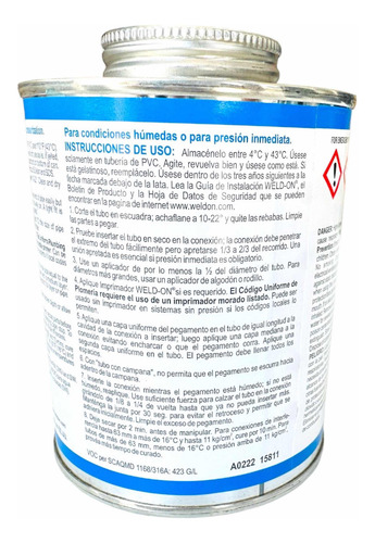 Bote Cemento 725 Weld On Azul 1/2 Lt Wet 'r Dry