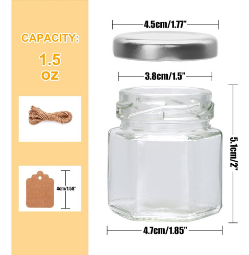 Tarros Hexagonales Transparentes De 1.5 Oz, 12 Mini Tarros D