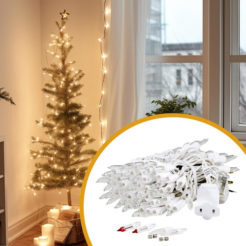 Cadena De Luces 100 Led Blancas Para Árbol De Navidad