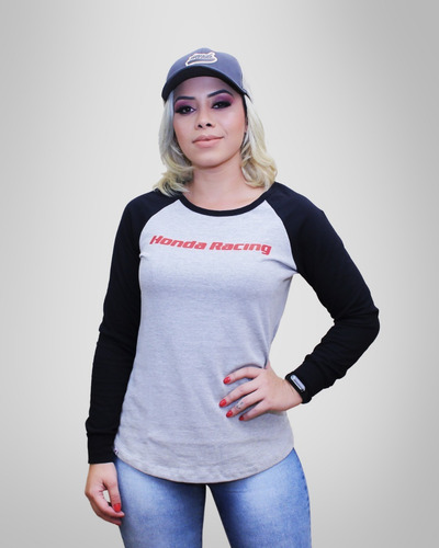 Camiseta Feminina Moto Honda Manga Longa - Coleção Racing - Produto Oficial