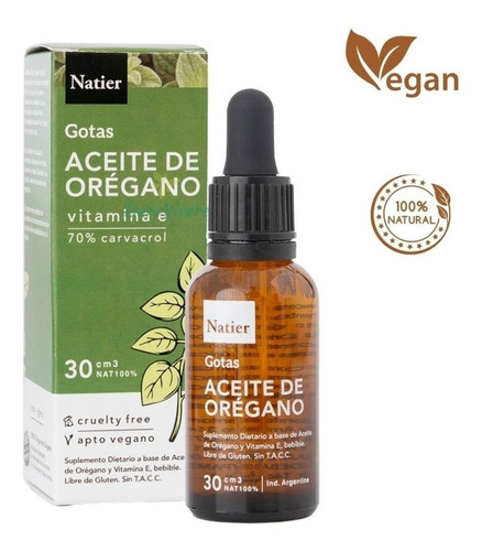 Aceite Esencial De Oregano Natier 30ml 70% Carvacrol