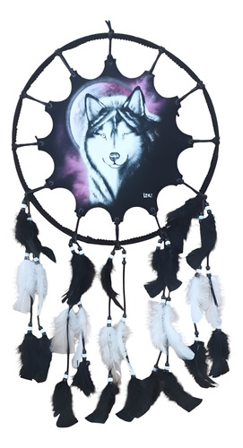 Atrapasueños Grande De Lobo Con Luna 33cmx65cm